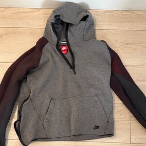 Nike Tech Gray Hoodie with Red and Black Sleeves